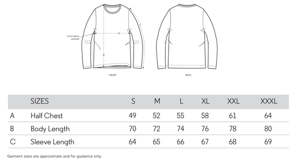 Sizing Chart for Sail Tribe Long Sleeve Sailing T Shirts